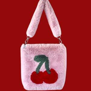 Dolls Kill A Shop Of Things Pink Cherry Faux Fur Purse Handbag Bag Fuzzy Soft